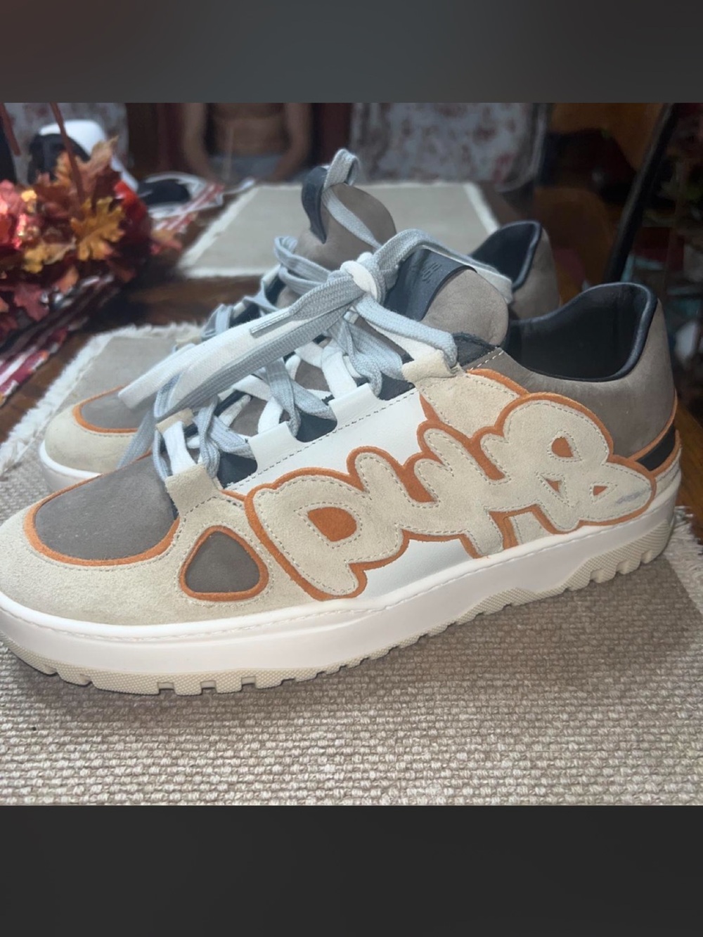 P448 Men's Gray, Beige & Orange Trim Low-Top Sneakers